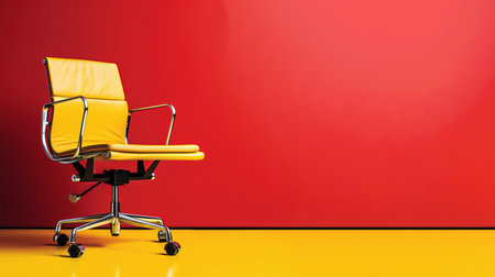 Modern office chair in red room interior yellow floor. High quality photoの写真素材