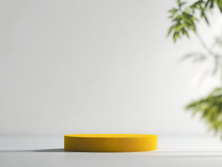Abstract minimal white scene with yellow podium.の素材