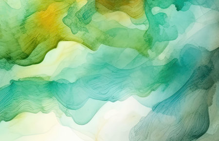 abstract background with blue, green and yellow paint in watercolor styleの素材