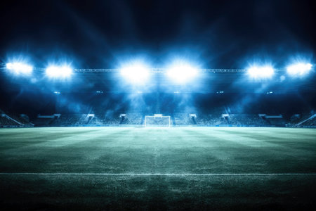 Lights at night and soccer field in stadium. High quality illustrationの素材
