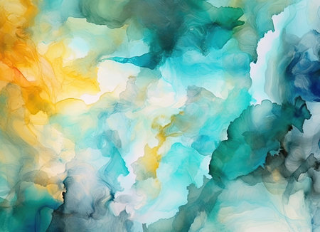 Blue and yellow abstract watercolor background. High quality illustrationの素材