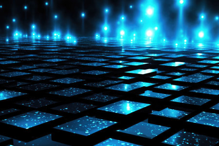 abstract blue background with some smooth square tile box and neon light. High quality illustrationの素材