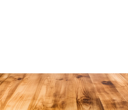 Empty wood table top isolated on white background for product display montage. High quality photoの素材