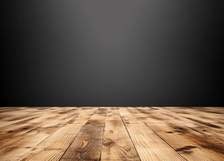 Wooden floor with black wall background. High quality photoの素材