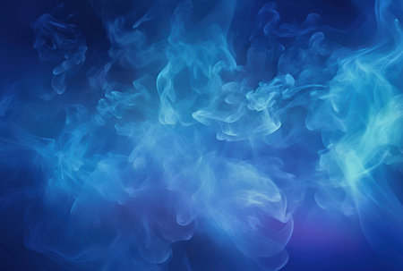 Blue and white cloud of smoke on a dark blue background. Background from the smoke of vape. High quality photoの素材