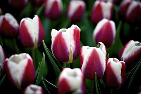 A close-up of a stunning tulip in full bloom, highlighting the beauty of nature, freshness, and delicate petals on a flowering plant.の素材