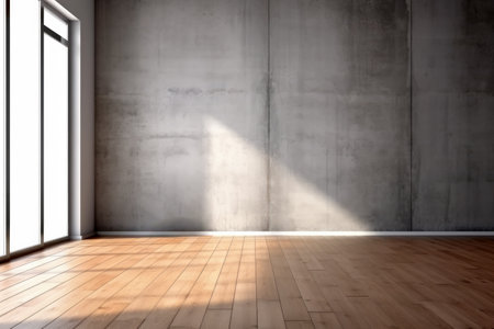 Empty room with concrete wall and wooden floorの素材