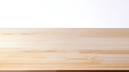 Empty wooden table top isolated on white background. For product display. High quality photoの素材