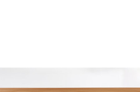 Empty white wooden shelf and white wall background. For product display. High quality photoの素材