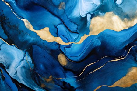 The background features an abstract blue and gold pattern formed by the flow of colors from a marble liquid ink art with gold lines.の素材