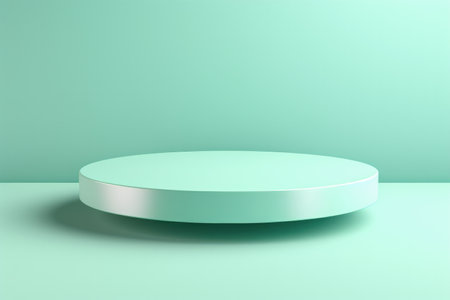 The green mint background on the round green mint podium creates a fresh and appealing atmosphere. This podium serves a dual purpose as a platform for product presentations.の素材