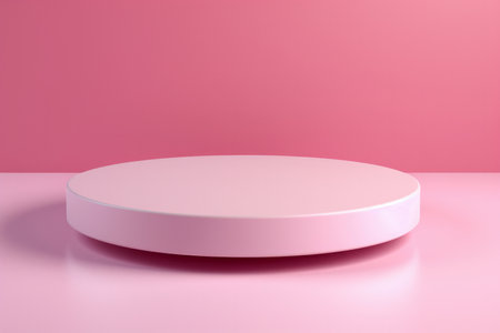 Round podium stands in front of a pink background, creating an attractive mock-up or visual representation for display, products, and minimal templates.の素材