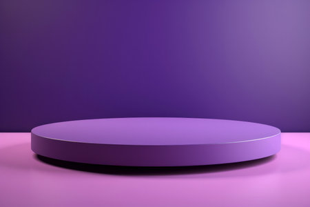 The prominent and elegant purple round stage stands in the middle of a room with a matching colored background, creating a captivating atmosphere with a luxurious and harmonious impression.の素材