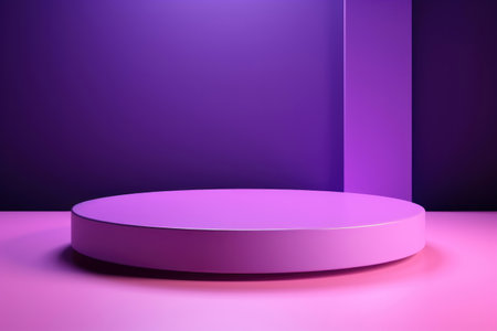 A round pink base beautifully placed on a pink table, facing a purple background, adds an aesthetic touch and makes the presentation exceptionally captivating with an outstanding visual comfort.の素材