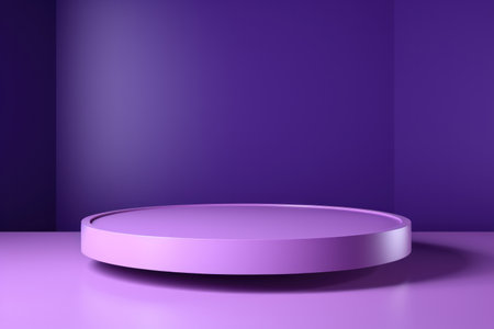 A vibrant purple round platform contrasts beautifully with its deeper purple backdrop, exuding elegance. This contrasting shade emphasizes the showcased products, making them the centerpiece.の素材