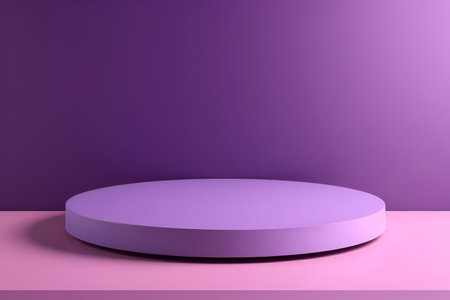 Round podium purple and award ceremony concept with pink table top and dark purple background. High quality photoの素材