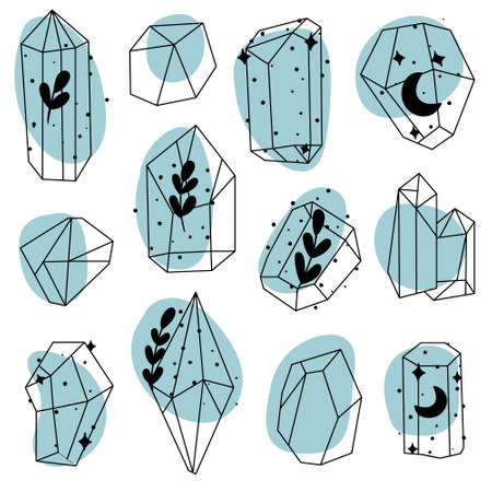 Doodle sketch crystals. Collection of mineralsのイラスト素材