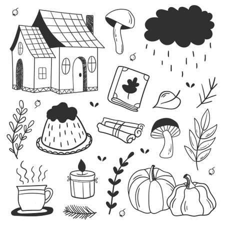 Hand drawn autumn cute vector set. Autumn collection. Autumn collection doodlesのイラスト素材