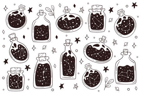 Zodiac constellation. Aries, taurus, gemini, cancer, leo, virgo, libra, scorpio, piscesのイラスト素材
