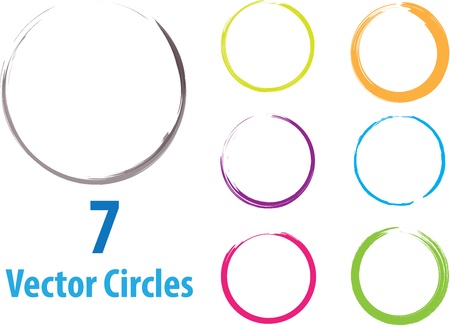 Seven colored vector circles in grunge styleのイラスト素材