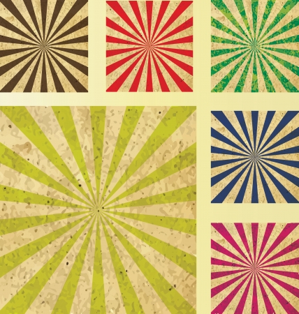 Vintage set of multicolored rays on grunge retro backgroundのイラスト素材