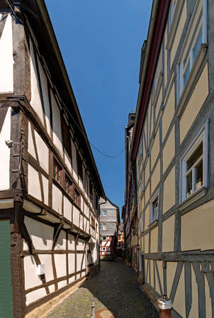 Lonely street at the old town of Herborn in Hesse, Germanyの写真素材