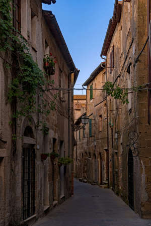 Narrow street at Pitigliano at the Tuscany Region in Italyの写真素材