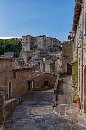 Old town of Sorano at the Tuscany Region in Italyの写真素材