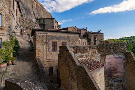 Old town of Sorano at the Tuscany Region in Italyの写真素材