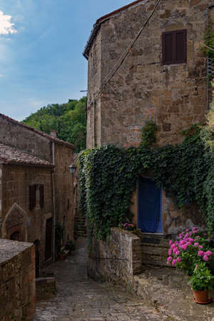 At the old town of Sorano at the Tuscany Region in Italyの写真素材