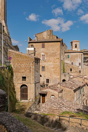 Old town of Sorano at the Tuscany Region in Italyの写真素材