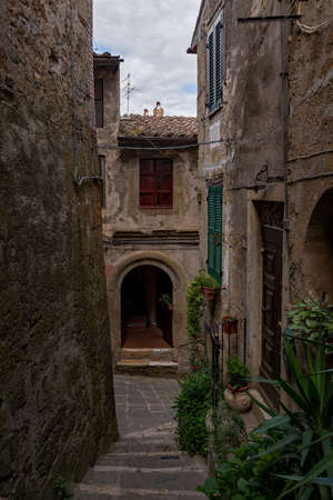 Old town of Sorano at the Tuscany Region in Italyの写真素材