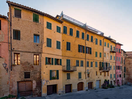 The Piazza del Mercato at Siena, Tuscany Region in Italyの写真素材
