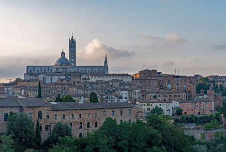 View over the old town of Siena at the Tuscany Region in Italyの写真素材