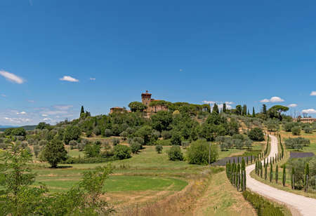 Landscape of the Val d'Orcia at the Tuscany Region in Italyの写真素材