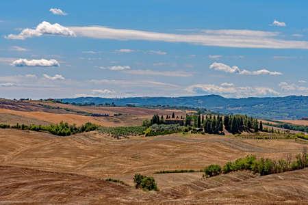 Landscape of the Val d'Orcia at the Tuscany Region in Italyの写真素材