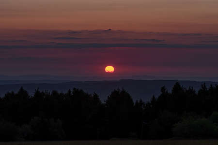 Sunrise over the Wasserkuppe at Hesse in Germanyの写真素材