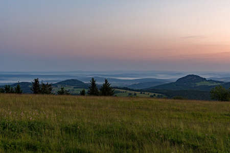 Sunrise over the Wasserkuppe at Hesse in Germanyの写真素材