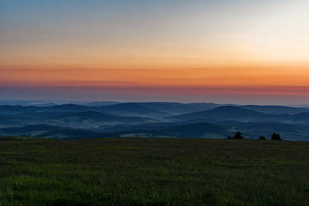 Sunrise over the Wasserkuppe at Hesse in Germanyの写真素材