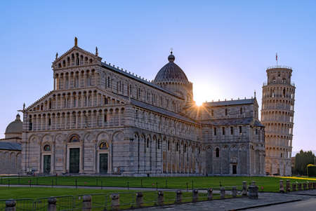 Sunrise at the Santa Maria Assunta Cathedral at Pisa, Tuscany Region in Italyの写真素材