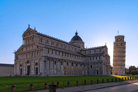 The Cathedral Santa Maria Assunta and the Leaning tower of Pisa at the Piazza Miracoli in Pisa, Tuscany Region in Italyの写真素材