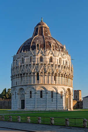 Baptistery of Pisa at the Piazza Miracoli, Tuscany Region in Italyの写真素材
