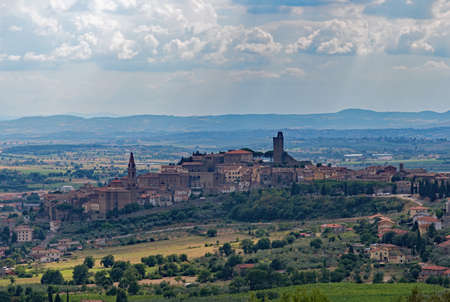 View over Castiglion Fiorentino at the Tuscany Region in Italyの写真素材