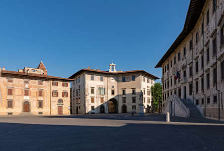 Old buildings at the Piazza dei Cavalieri at Pisa, Tuscany Region in Italyの写真素材