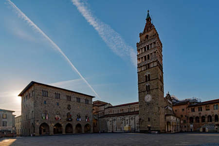 Tower of the cathedral at Pistoia, Tuscany Region in Italyの写真素材