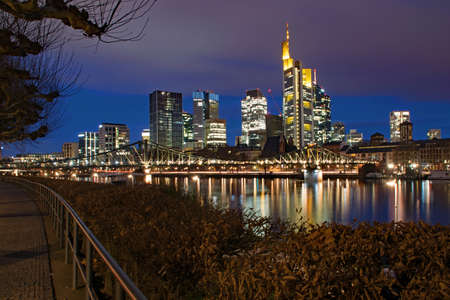 The skyline of Frankfurt at the Main in Hesse, Germanyの写真素材