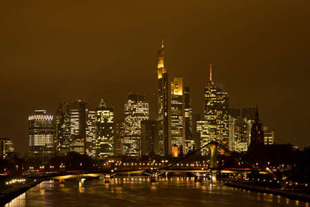 The skyline of Frankfurt at the Main in Hesse, Germanyの写真素材