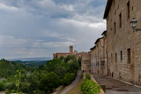 View over the town of Colle di Val d'Elsa at the Tuscany Region in Italyの写真素材