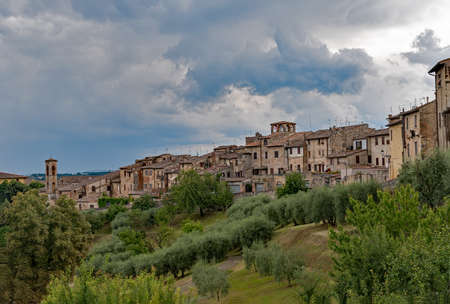 View over the town of Colle di Val d'Elsa at the Tuscany Region in Italyの写真素材
