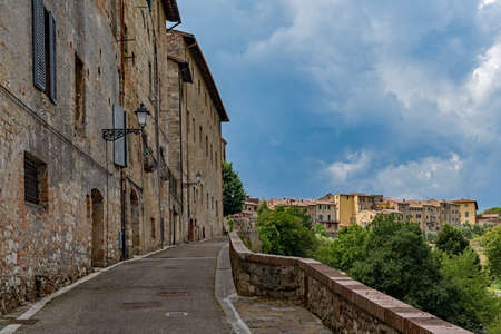View over the town of Colle di Val d'Elsa at the Tuscany Region in Italyの写真素材